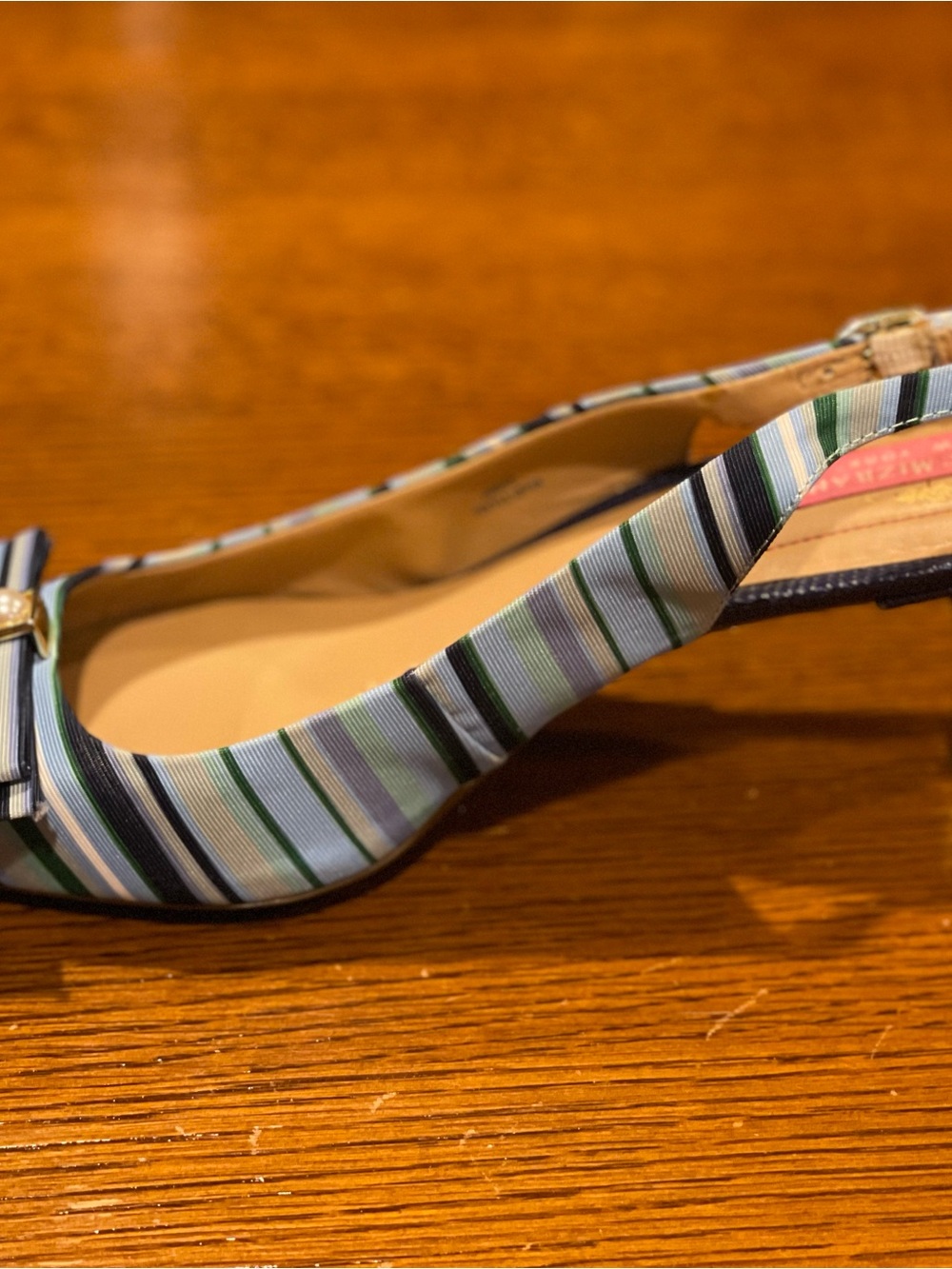 Isaac Mizrahi Striped Slingback Kitten Heels with Pearl-Accented Bow - Picture 2 of 5